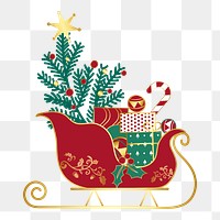 Png Christmas presents on a sledge element, transparent background