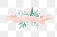 Watercolor leaf banner png element, transparent background