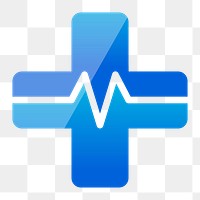 Png medical cross symbol with cardiograph, transparent background