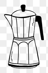 Png  cute coffee percolator  doodle illustration, transparent background