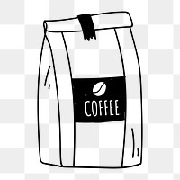 Png  coffee beans bag  doodle illustration, transparent background