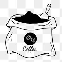 Png  coffee beans sack  doodle illustration, transparent background