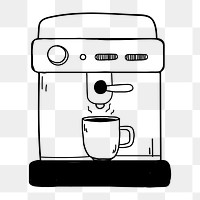 Png  cute espresso machine  doodle illustration, transparent background