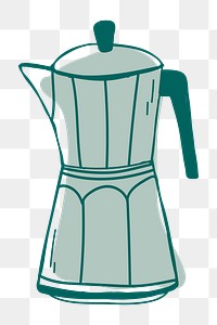 Png  cute coffee percolator  doodle illustration, transparent background