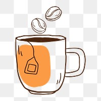 Png  hot coffee mug  doodle illustration, transparent background