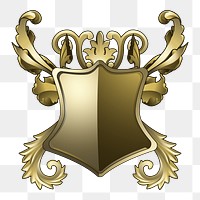 Png golden Baroque shield element, transparent background