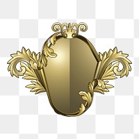 Png golden Baroque shield element, transparent background