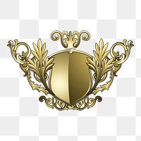 Png golden Baroque shield element, transparent background