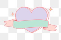 Png pastel heart badge banner, transparent background