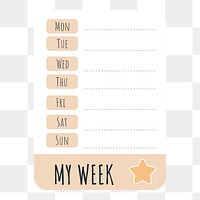 Png Cute note weekly planner note paper element, transparent background