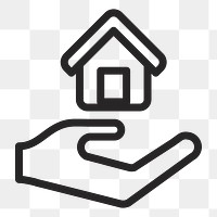 House with hand   png icon, transparent background