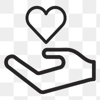 Sharing love hand with heart   png icon, transparent background