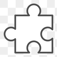 Puzzle piece icon png, line art illustration on  transparent background 