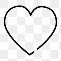 Heart icon png, line art illustration on  transparent background 