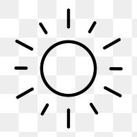 Sun icon png weather, line art illustration on  transparent background 