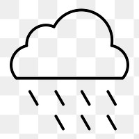 Rainy cloud icon png, line art illustration on transparent background 