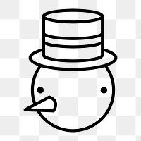 Snowman head icon png, line art illustration on  transparent background 