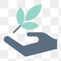 Hand holding plant icon png, nature conservation illustration on  transparent background 