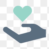 Charity icon png, hand showing heart illustration on transparent background
