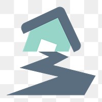 Damaged house icon png,  transparent background 