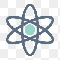 Science atom icon png, transparent background 