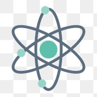 Science atom icon png, transparent background 