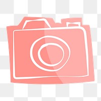 Png pink camera hand drawn sticker, transparent background