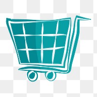 Png teal online shopping hand drawn sticker, transparent background