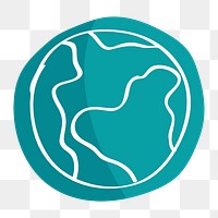 Png teal earth hand drawn sticker, transparent background
