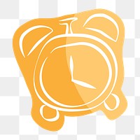 Png yellow alarm clock hand drawn sticker, transparent background