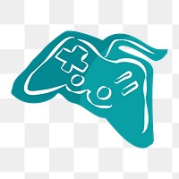 Png teal game controller hand drawn sticker, transparent background