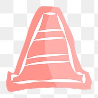 Png pink traffic cone hand drawn sticker, transparent background
