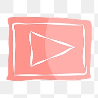 Png pink play button hand drawn sticker, transparent background