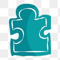 Png teal jigsaw hand drawn sticker, transparent background