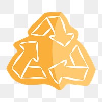 Png yellow recycle hand drawn icon, transparent background