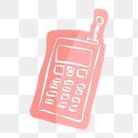 Png pink mobile phone hand drawn sticker, transparent background