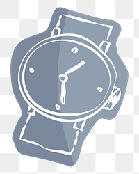 Png gray watch hand drawn sticker, transparent background