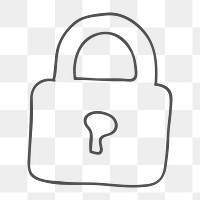 Png simple lock doodle design element, transparent background