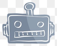 Png gray robot portrait hand drawn sticker, transparent background