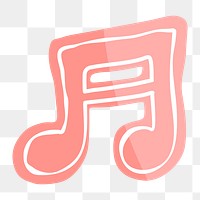 Png pink music note hand drawn sticker, transparent background