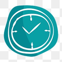 Png teal wall clock hand drawn sticker, transparent background