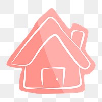 Png pink house hand drawn sticker, transparent background