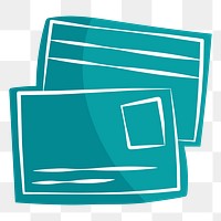 Png teal business card hand drawn sticker, transparent background