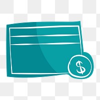 Png teal credit card hand drawn sticker, transparent background