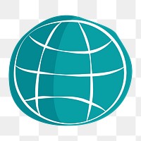 Png teal globe hand drawn sticker, transparent background