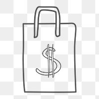 Png outline shopping bag doodle icon, transparent background