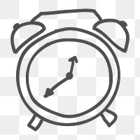 Png outline alarm clock doodle design element, transparent background