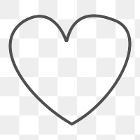 Heart icon png, line art illustration on  transparent background 