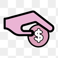 Hand holding icon png dollar coin, charity illustration on transparent background 