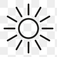 Sun icon png weather, line art illustration on  transparent background 